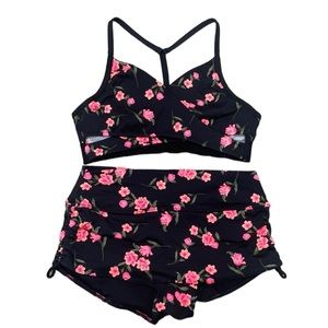 PINK Sport Ditsy Floral Two Piece Criss Cross Bikini Swimsuit Shorts Small